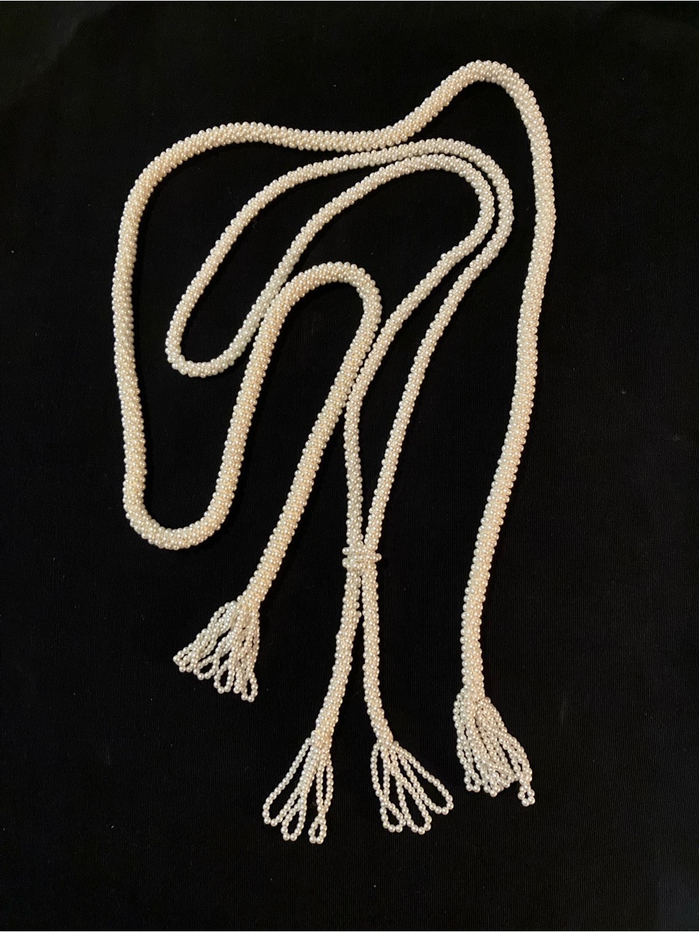 New Classic Ivory Pearl Lariat Necklace & Belt Set. Amazing!